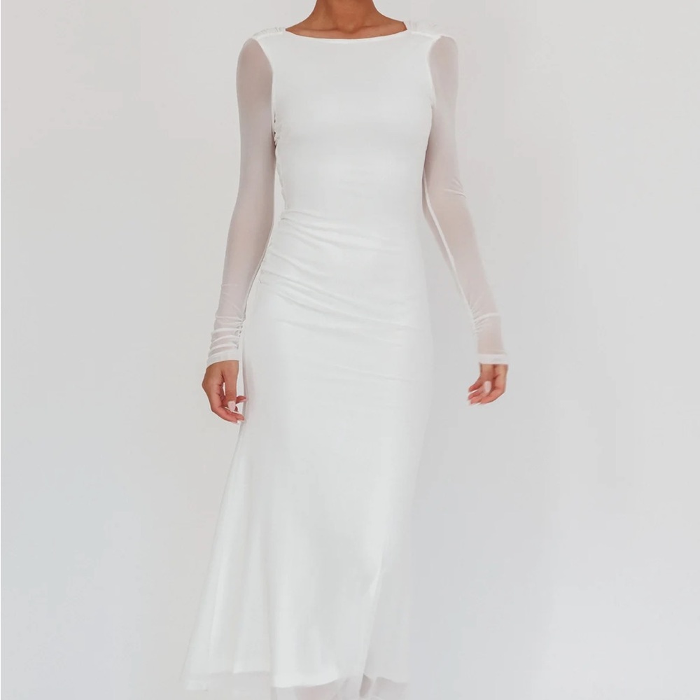 Selfie Leslie White Sheer Sleeve Midi Dress